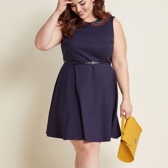 Modcloth Blue Pleated A-Line Mini Dress - Picture 1 of 6